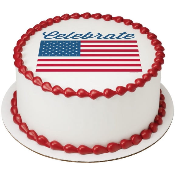 Whimsical Practicality's Celebrate America Flag Edible Icing Image Cake Topper-8 Inch Round or Larger