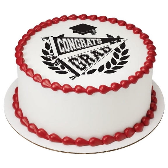 Whimsical Practicality's Congrats Grad Pennants Edible Icing Image Cake Topper-8 Inch Round or Larger