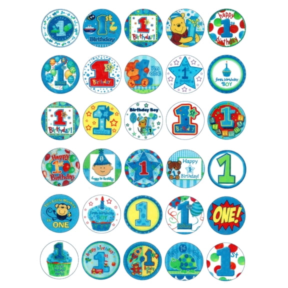 Whimsical Practicality's First Birthday Edible Wafer Paper 1.5" Cupcake Toppers-30 count