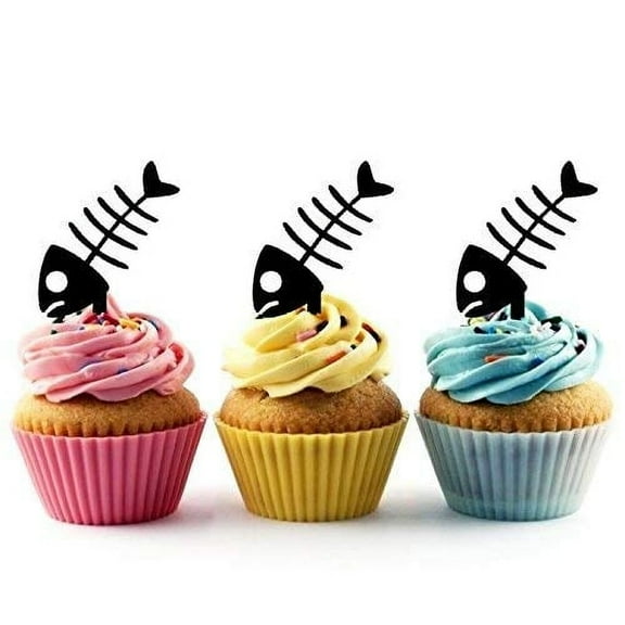 Whimsical Practicality's Fish Bone Silhouette Acrylic Cupcake Toppers 12 pcs