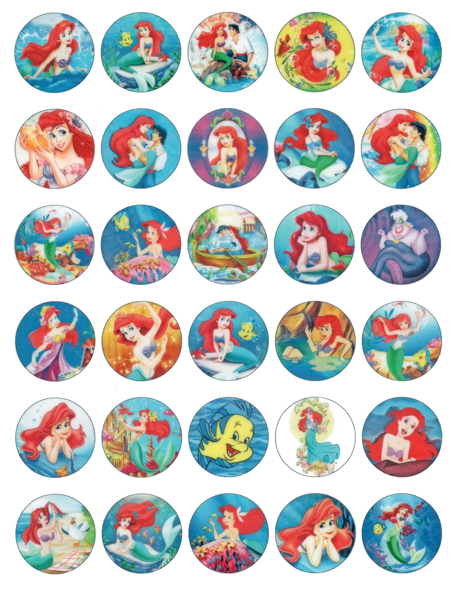 Whimsical Practicality's Little Mermaid Edible Wafer Paper 1.5" Cupcake Toppers-30 count