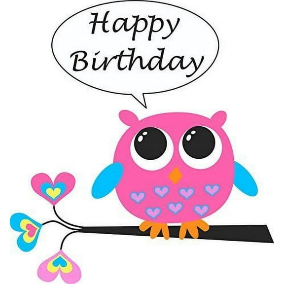 Whimsical Practicality's Owl Happy Birthday #3 Edible Icing Image Cake Topper-6 inch Round or Larger