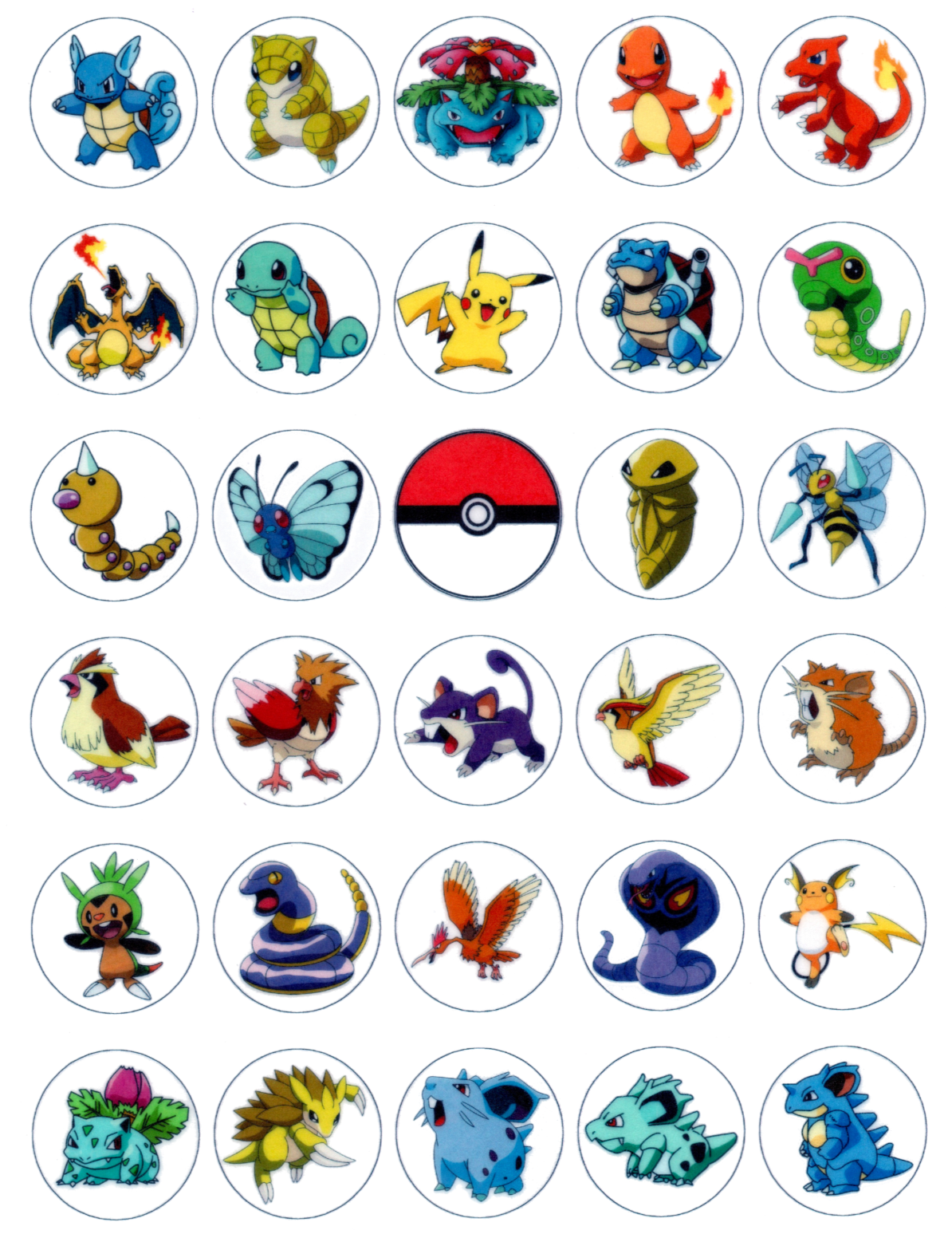 Whimsical Practicality's Pokemon Edible Wafer Paper 1.5" Cupcake Toppers-30 count