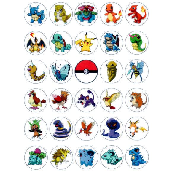 Whimsical Practicality's Pokemon Edible Wafer Paper 1.5" Cupcake Toppers-30 count