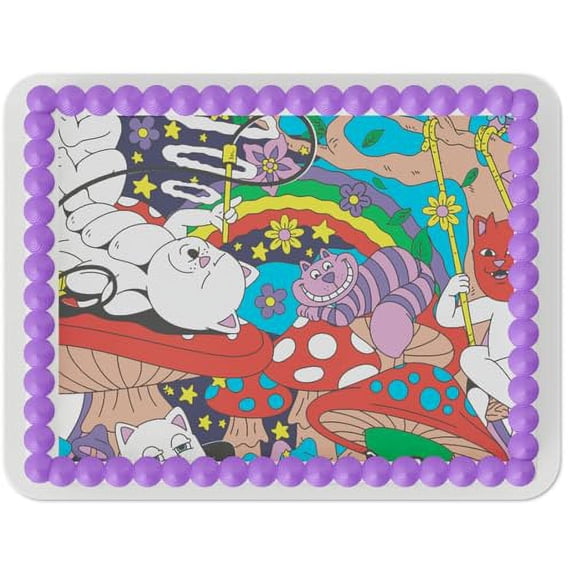 Whimsical Practicality's Rip N Dip Lord Nermal in Wonderland Edible Icing Image Cake Topper (1/4 Sheet)