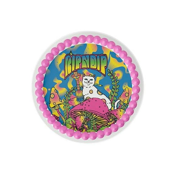 Whimsical Practicality's Rip N Dip Lord Nermal with Shrooms Edible Icing Image Cake Topper (6" Round)