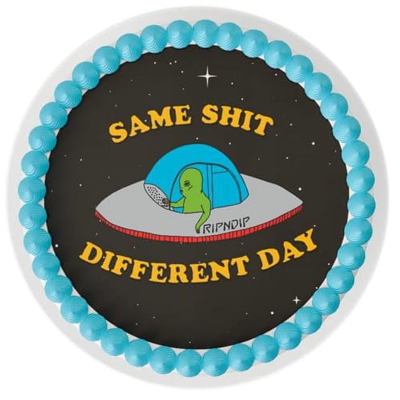 Whimsical Practicality's Rip N Dip S.S.D.D. Alien in Spaceship Edible Icing Image Cake Topper (6" Round)