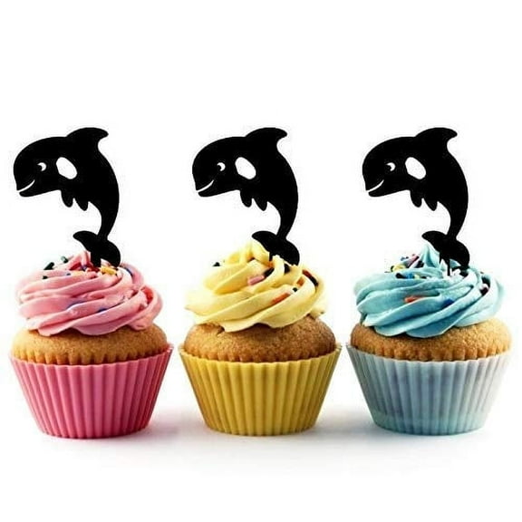 Whimsical Practicality's Smiling Dolphin Silhouette Acrylic Cupcake Toppers 12 pcs