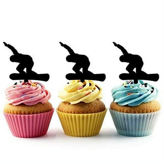 Whimsical Practicality's Snowboard-Snowboarding Silhouette Acrylic Cupcake Toppers 12 pcs