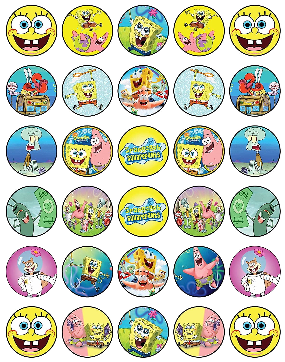 Whimsical Practicality's SpongeBob Edible Wafer Paper 1.5" Cupcake Toppers-30 count
