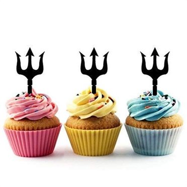 24 Pcs Trident Cupcake Toppers - Glitter Brown, Fantasy Party Decor