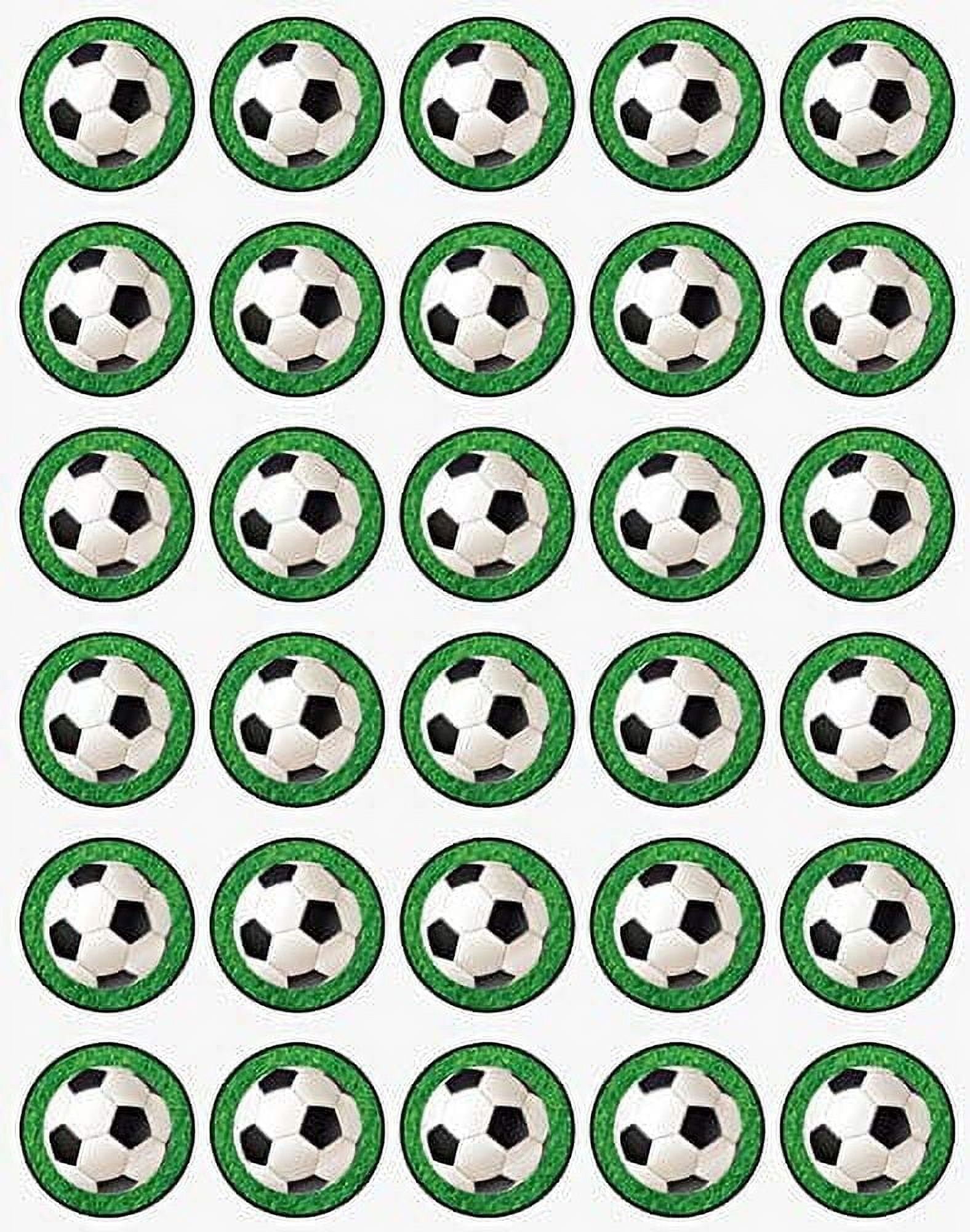 Whimsical Practicalitys Uncut Soccerball with Grass Edible Icing Image Cupcake Toppers on Wafer Sheet-30 per sheet-1.5 inch Round or Larger