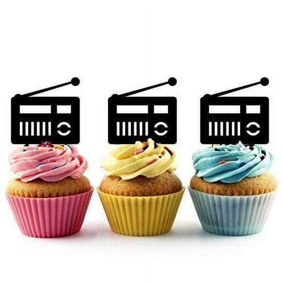 Whimsical Practicality's Vintage Retro Radio Silhouette Acrylic Cupcake Toppers 12 pcs