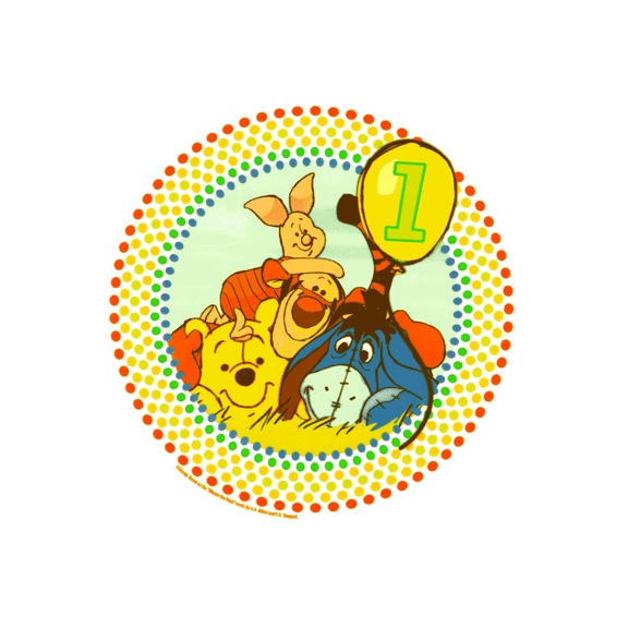 Whimsical Practicality's Winnie the Pooh Happy 1st Birthday Edible Icing Image Cake Topper- 8" Round
