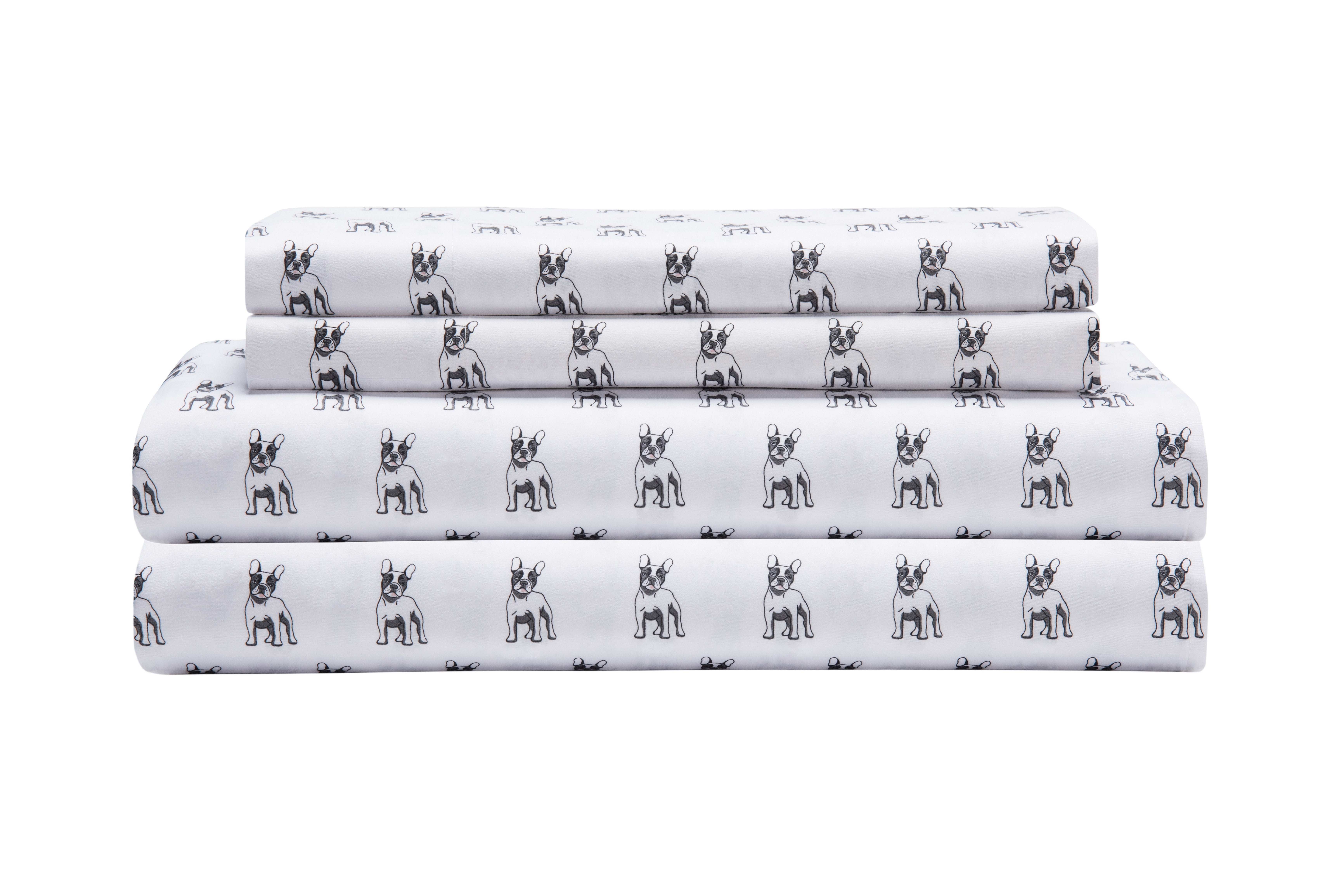 Whimsical White Bulldog Print Microfiber Full Sheet Set