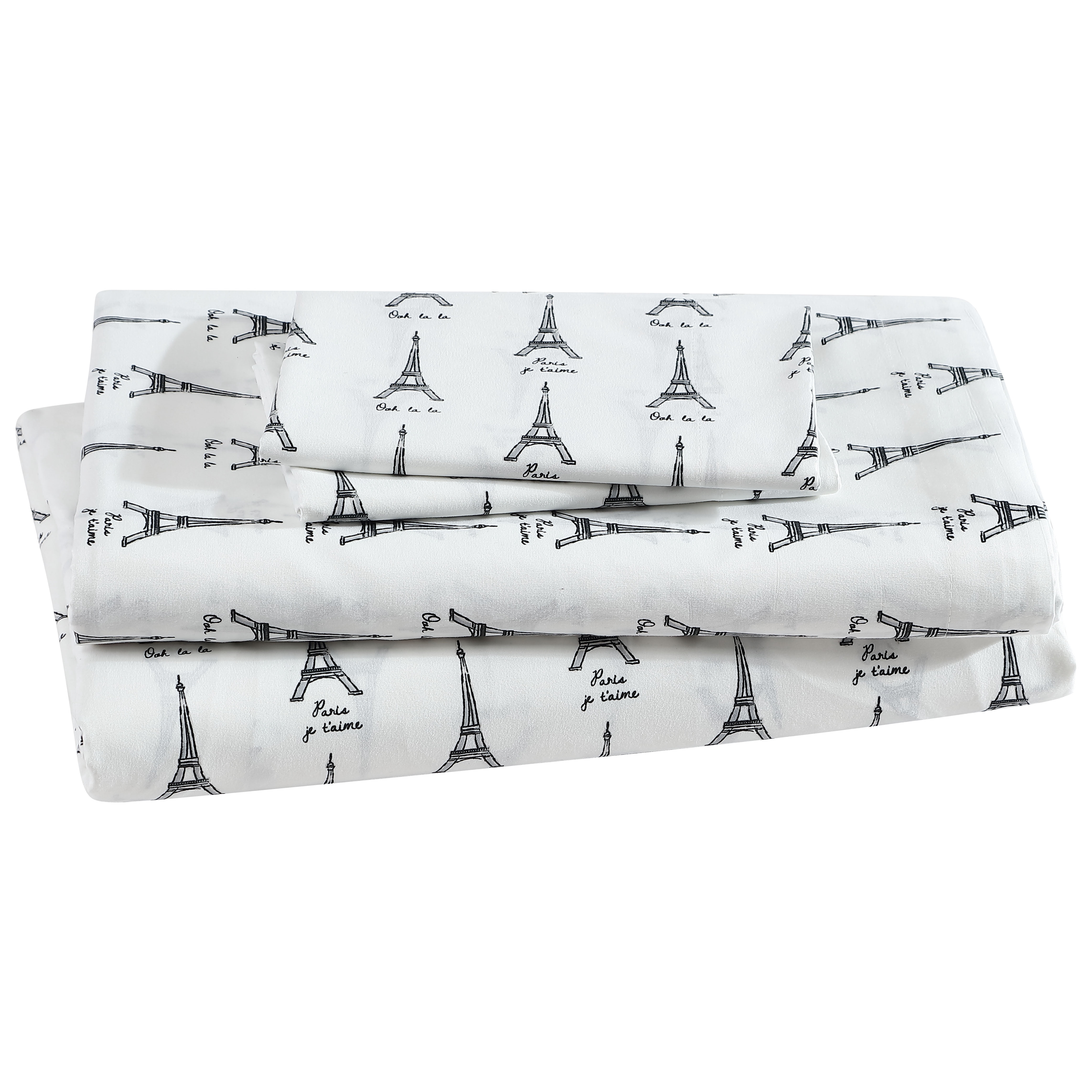 Beatrice Home Fashions, Whimsical Print 4PC Sheet Set, Full, Paris White