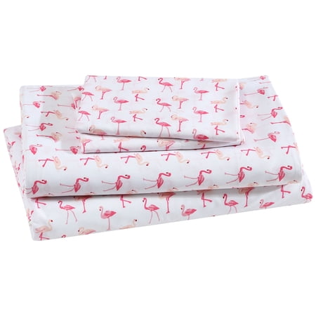 Beatrice Home Fashions, Whimsical Print 4PC Sheet Set, Queen, Flamingo Pink