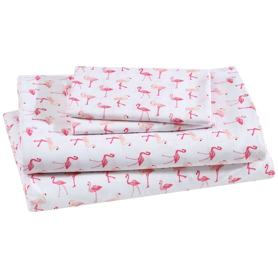 Beatrice Home Fashions, Whimsical Print 3PC Sheet Set, Twin, Flamingo Pink