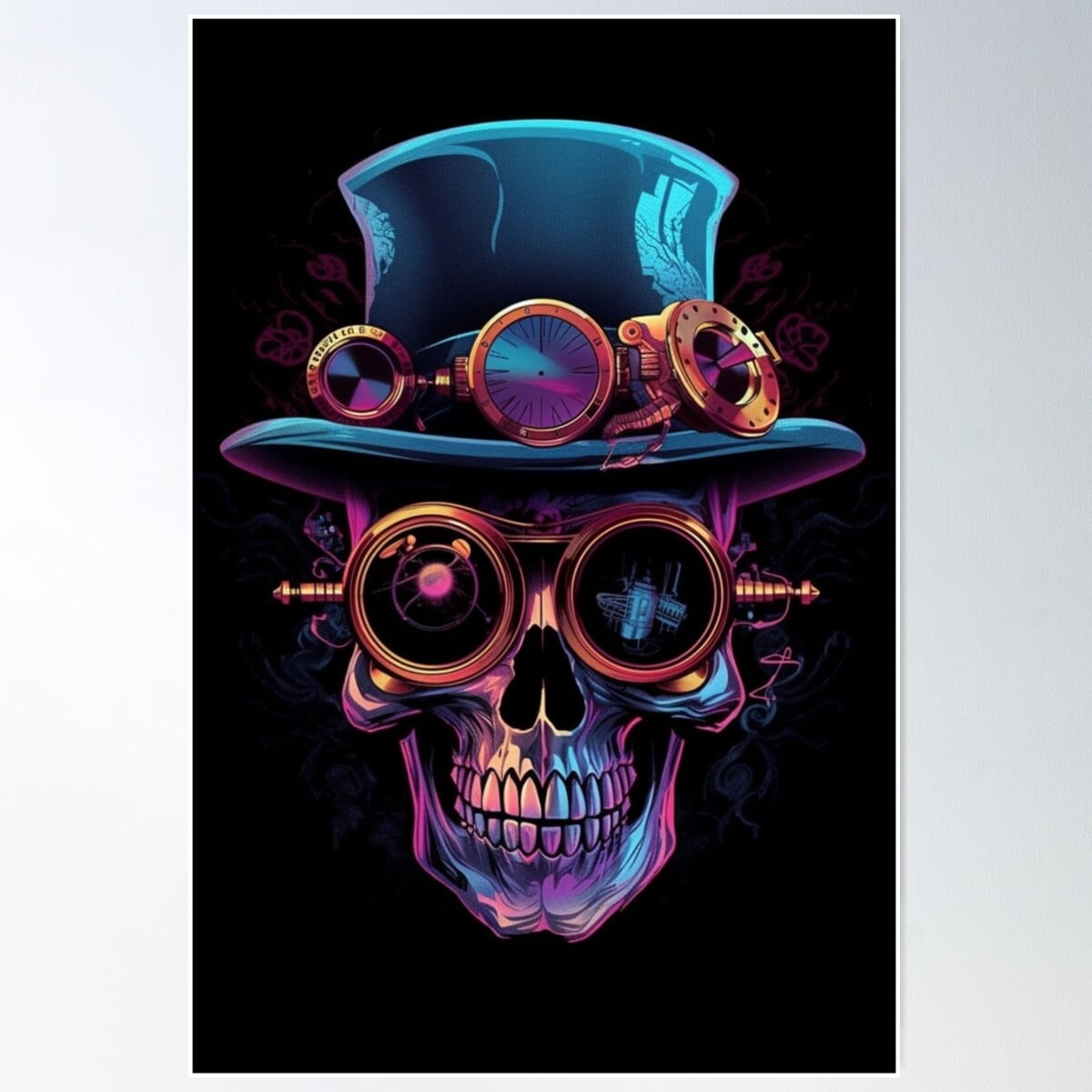 Whimsical Psychedelic Skull Madhatter Skeleton Art Design V.83
