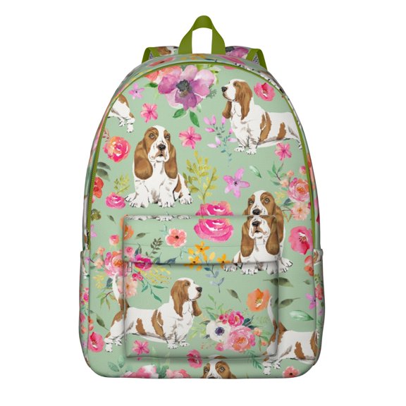 Whimsical Puppy Pattern Backpack, Waterproof School Bag with Cute Dog and Nature Artwork and Paw Print