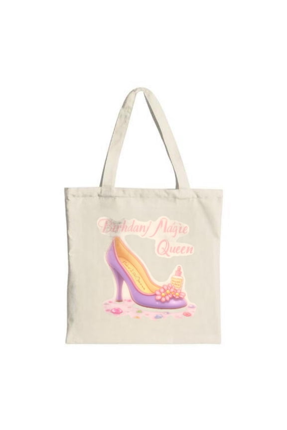 Whimsical Purple High - Heeled Shoe Tote Bag with Pink Flowers & Cupcake - Perfect for Birthdays Parties and Shopping