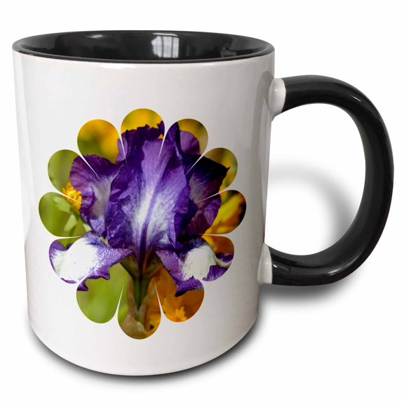 3drose, Whimsical Purple Iris Flower - Floral Print - Photography, 11oz Two-tone Black Mug