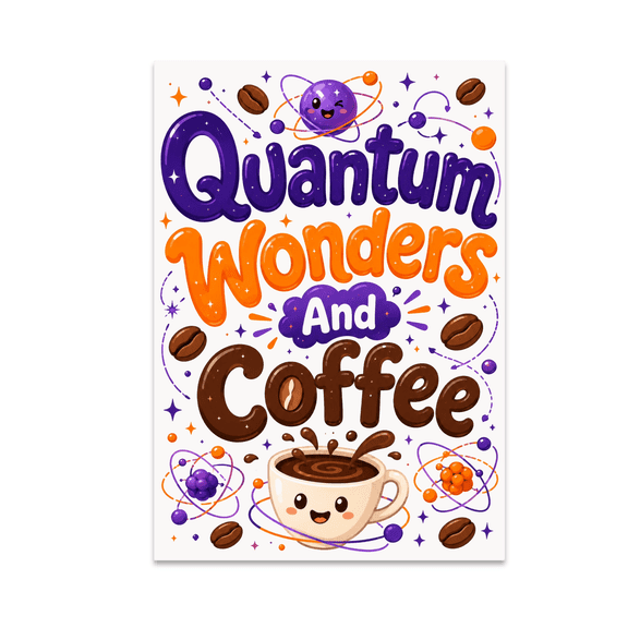 Whimsical Quantum Wonders And Coffee - Science Art Enthusiast - 13x19 Poster Print