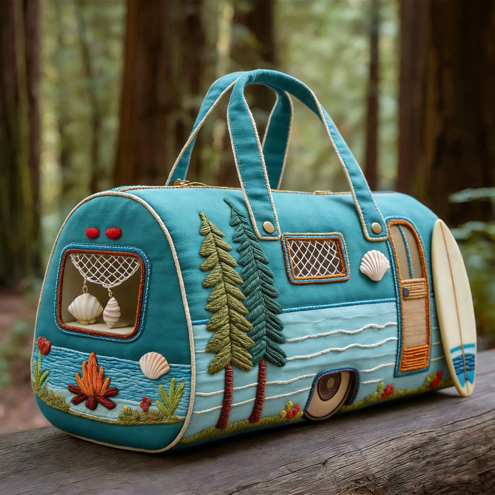 Whimsical RV Quilted Duffle Bag, Large Canvas Travel Carry-On for Weekend Trips, Funny Camping Theme Work & Gym Bag, Lightweight Tote with Pockets(G, 18" x 9" x 9")