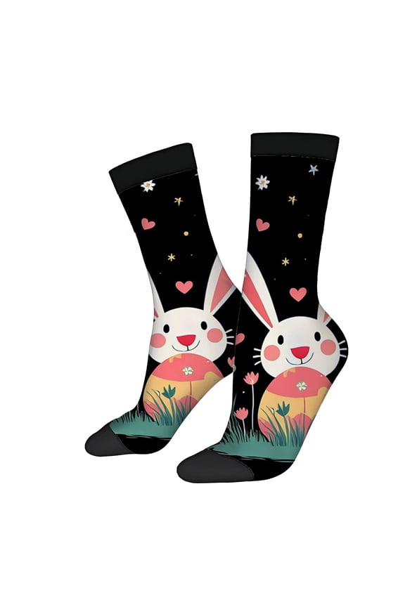 Whimsical Rabbit & Floral Design Socks - 2 Pairs of Unisex Trendy Socks for All Seasons Perfect for Spring & Easter Celebrations