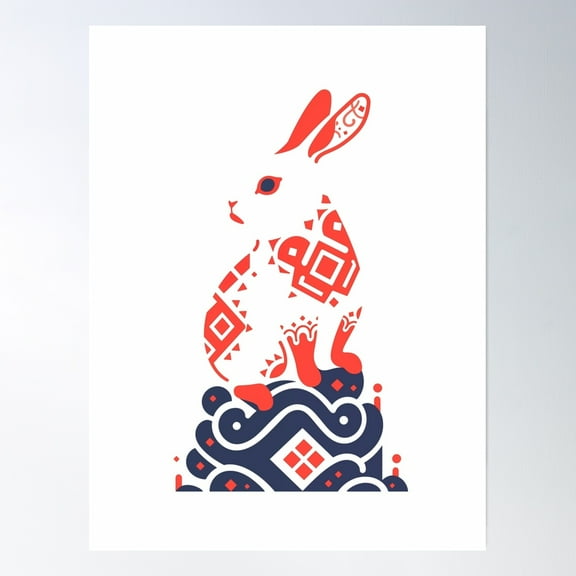 Whimsical Rabbit In Chinese Zodiac Poster Wall Art, Modern Wall Decor, 8x12 UNFRAMED