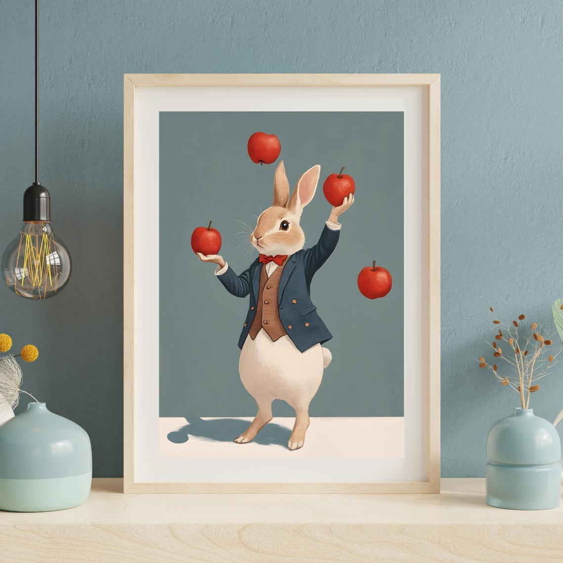 Whimsical Rabbit Juggling Apples Poster, Cute Rabbitanimal Juggling Art ...