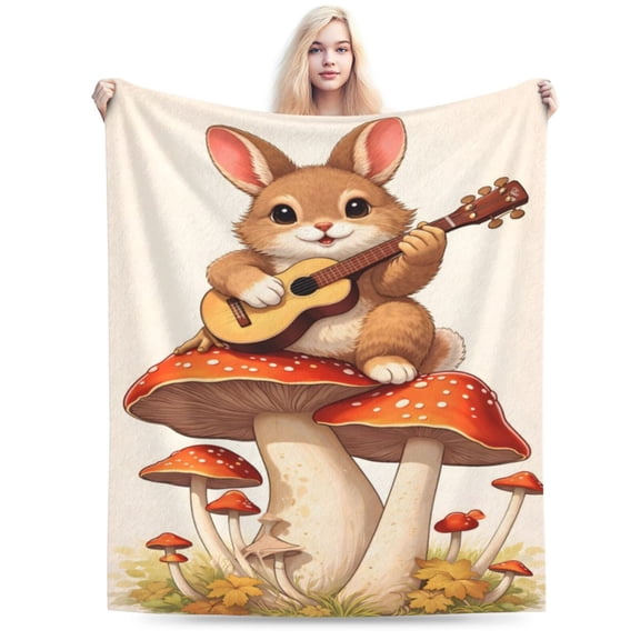 Whimsical Rabbit Mushroom Blanket Soft Lightweight for Couch Sofa Bed 50x40