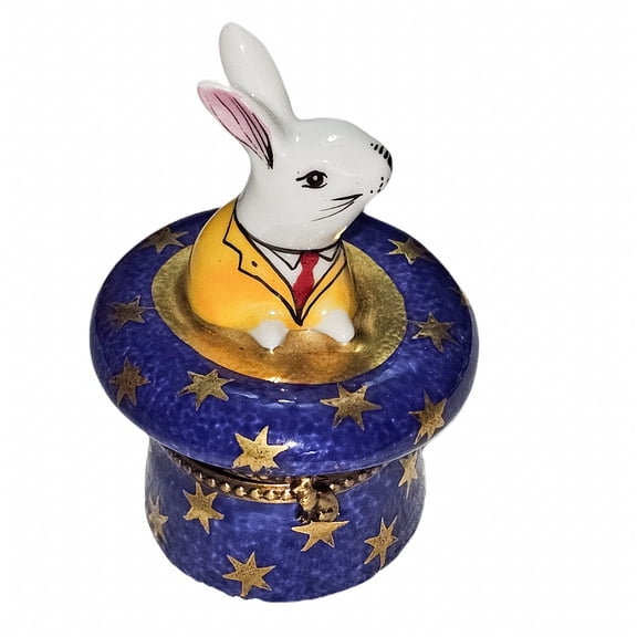 Whimsical Rabbit Treasure Box Limoges Box Porcelain Figurine