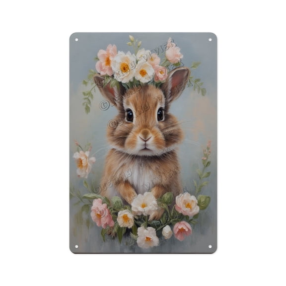Whimsical Rabbit with Daisies Aluminum Sign 5.5x8 Inches - Metal Craft Room Decor for DIY Enthusiasts