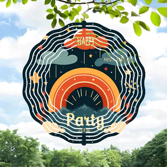 Whimsical Rainbow UFO Metal Hanging Wind Spinners & Chimes for Yard & Garden - Colorful Stars & Clouds Design Festive Decor