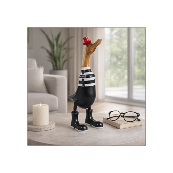 Whimsical Rainy Day Duck Figurine for Home Decor - Decorative Sculpture for Bathroom, Office, and Living Room Decor - Fun Accent for Shelf Display, Coffee Table, or Hallway - 16", Brown & Black