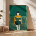 thumbnail image 1 of Whimsical Reading Art Print, Faceless Figure With Dotted Face, Green Couch Cozy Reading Nook Decor, Modern Abstract Artwork Wall Art, Modern Wall Decor, 12x18 UNFRAMED, 1 of 2