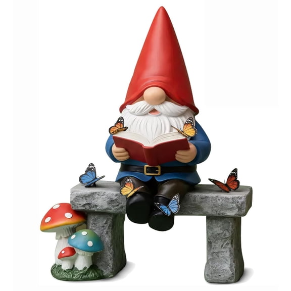 Whimsical Reading Time Gnome Figurine with Butterflies, Hand-Painted Resin Garden Gnome Statue, Indoor Outdoor Decor for Home Desk Bookshelf Patio Yard, Your Perfect Desk & Garden Companions