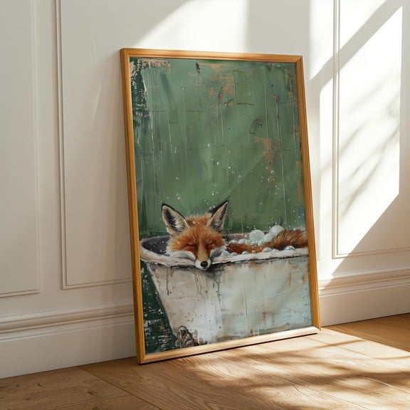 Whimsical Red Fox Bubble Bath Woodland Animal Poster Wall Art Decor 12x18 UNFRAMED