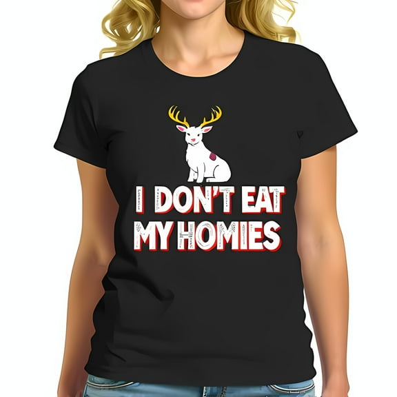 Whimsical Reindeer T-Shirt - "I DON'T EAT MY HOMIES" - Cute Humor Tee for Animal Lovers