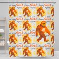 thumbnail image 1 of Whimsical Retro Shower Curtain - Orange Cartoon Sasquatch with Playful Text on Yellow Background, 1 of 5