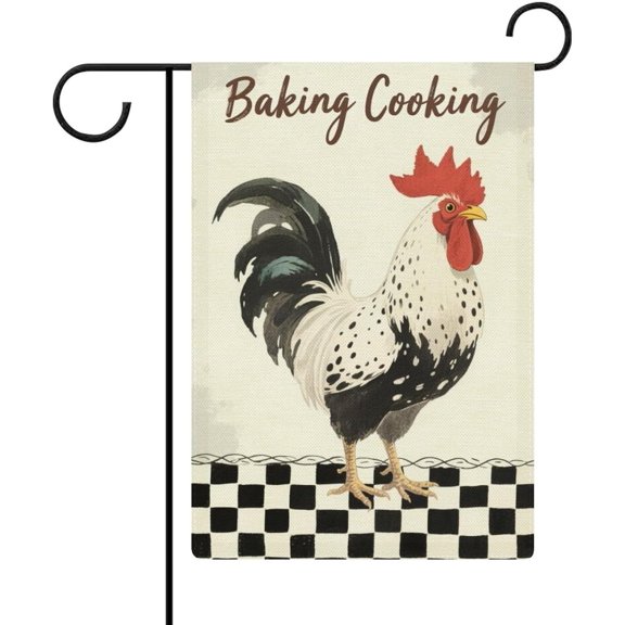 Whimsical Rooster Garden Flag Double Sided 12 X 18 Inch Yard Flag, Small Flags for Outside Decorations