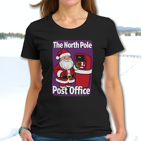 Whimsical Santa Claus & Retro Post Office Box Graphic Tee - The North Pole Post Office Cotton Short Sleeve T-Shirt