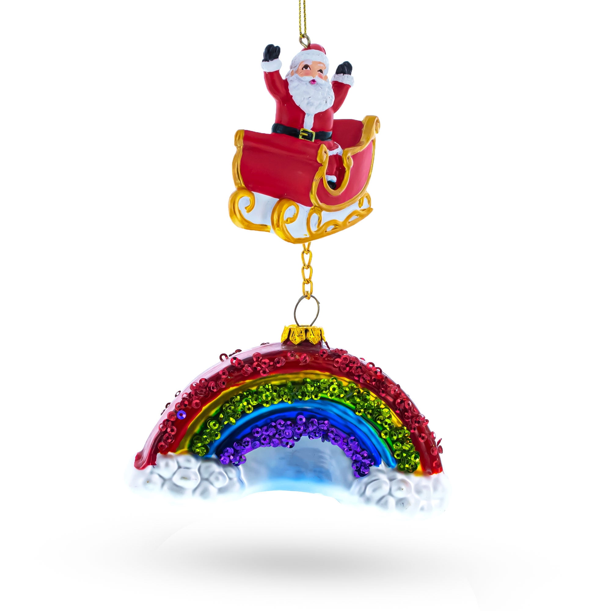 Santa Rainbow Sleigh Ride Glass Christmas Ornament - Walmart.com