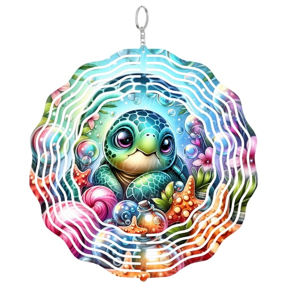 Whimsical Sea Turtle 3D Wind Spinner Metal Kinetic Art Underwater Ocean Coastal Decor Gift