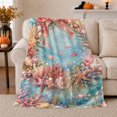 thumbnail image 1 of Whimsical Seashell Coral Reef, Festive autumn celebration Scene, Warm Flannel Blanket for Beach House and Living Room with Detailed Artwork, Art Lovers autumn celebration Gift, Festive Home Decor, 1 of 9