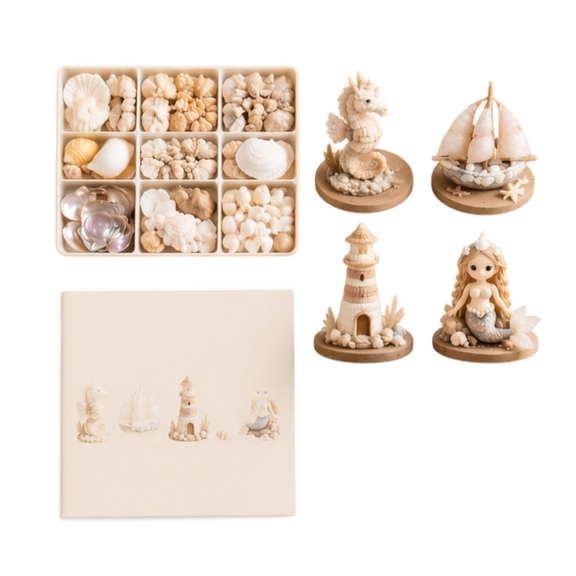 Whimsical Seashell Fantasy Creatures DIY Craft Kit, 4 PCS DIY Magical Sea Creature Craft Set, Nautical Art Craft Supplies Creative Activity Home Decor Distinctive Handmade Gift