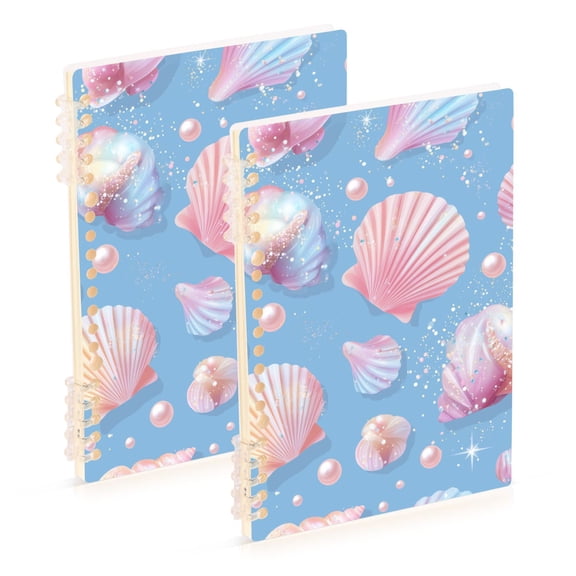 Whimsical Seashells Pearls with Glitter Notebook Detachable Coil Notebook Diary Plan Book A5 Size 60 Pages 1 Pack
