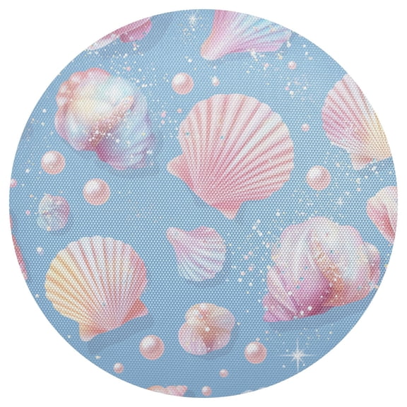 Whimsical Seashells Pearls with Glitter PVC Round Grid Placemat Table Mat 1 Pc 15.4" x 15.4"