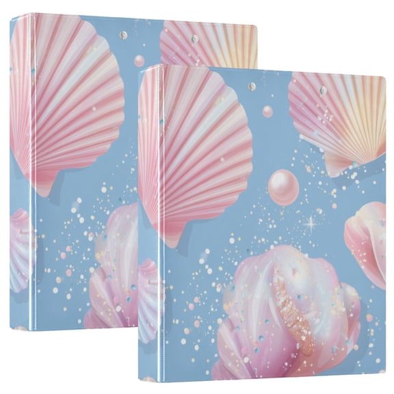 Whimsical Seashells Pearls with Glitter Round Ring Binder 3 Rings 1.5" Capacity File Storage for A4 Size 1 Pack